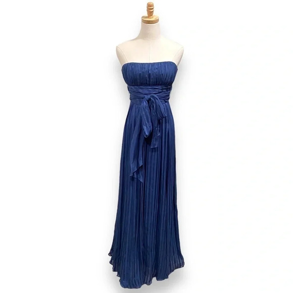 BCBGMaxAzria Timona Silk Navy Blue Shadow Stripe Strapless Gown Dress Size 0 - Picture 6 of 16